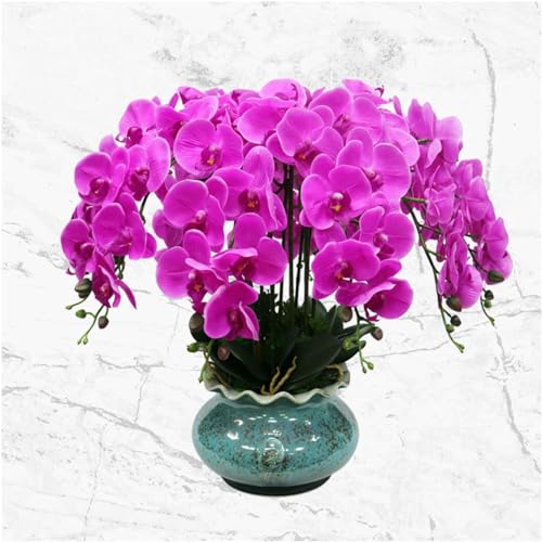 IONAZQTWW Phalaenopsis-Blumen, Kunstorchideen, Pu, Kunstblume mit Vase, Set mit künstlichen Phalaenopsis-Blumen, 60 cm, Kunstorchidee, Porzellan, Kunstblumen, natürlicher Look von IONAZQTWW