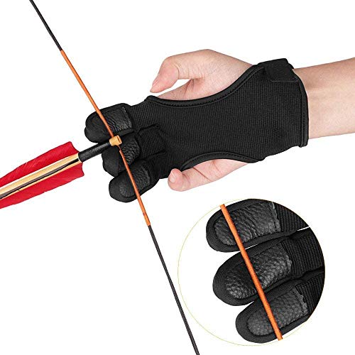 IPENNY Unisex Schießhandschuh Leder 3 Finger Traditionell Bogenschießen Handschuhe Shooting Handschutz Schutzhandschuhe Schutzpolster Tab Bogen Schießen Protector für Jugendliche Erwachsene Anfänger von IPENNY