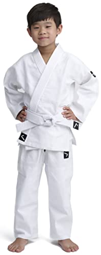 IPPONGEAR Future 2 Einsteiger & Kinder Judoanzug inkl weißem Gürtel [Größe 100 I Gummizug & Schnürbund an der Hose I 335gr/m² Stoffdichte] weiß von IPPONGEAR