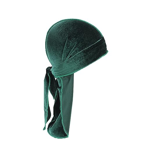 IQYU 6 Stück Samt-Durag-Mütze für Männer und Frauen. Weiche Samt-Durag-Kopfwickel mit langem Schwanz und Breiten Trägern für 360 Wellen Weißes Stirnband (Green, One Size) von IQYU