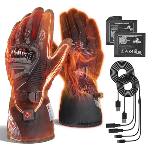 IRON JIA'S Beheizte Handschuhe Motorrad Herren Winter, 3000 mAh USB-Aufladung, 2-in-2-Ladekabel, Touchscreen Wasser- und Winddicht, geeignet zum Reiten, Skifahren und Bergsteige-M von IRON JIA'S