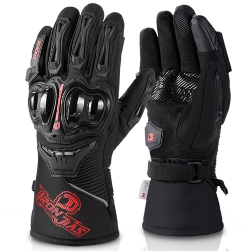 IRON JIA'S Winter Motorradhandschuhe Herren CEZertifizierung Wasserdichter und Warmer 3M Baumwolle Schutz Touchscreen Motorradfahren Skifahren Bergsteigen-Rot-XL von IRON JIA'S