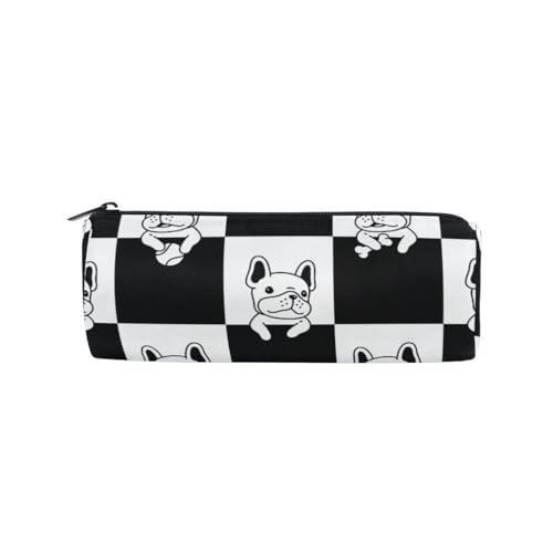 Großes rundes Federmäppchen, Make-up-Tasche, Reißverschluss, Stifteetui für den täglichen Gebrauch, Schule, Uni, Arbeit und Büro, weiße französische Bulldogge von ISAOA