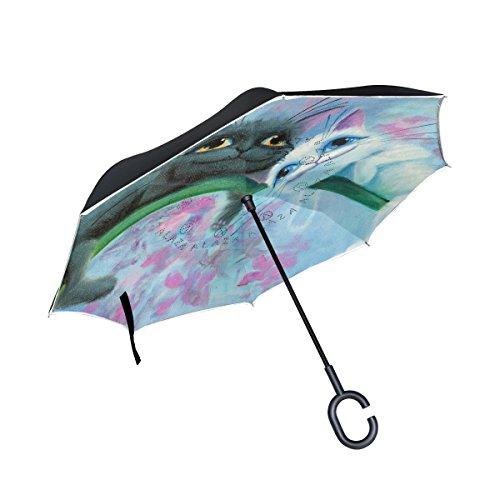 ISAOA Gro?e Schirm Regenschirm Winddicht Doppelschichtige seitenverkehrt Faltbarer Regenschirm f¨¹r Auto Regen Au?eneinsatz,C-f?rmigem Henkel Regenschirm schwarz Katze und wei? Regenschirm von ISAOA