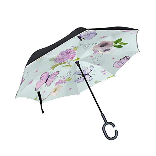 ISAOA Gro?er umgekehrter faltbarer Regenschirm, doppellagig, winddicht, UV-Schutz, Regenschirm, f¨¹r den Au?enbereich, C-f?rmiger Griff, selbststehend, Blumen und fliegende Schmetterlinge. ISAOA Gro?er umgekehrter faltbarer Regenschirm, doppellagig, winddicht, UV-Schutz, Regenschirm, f¨¹r den Au?enbereich, C-f?rmiger Griff, selbststehend, Blumen und fliegende Schmetterlinge. von ISAOA