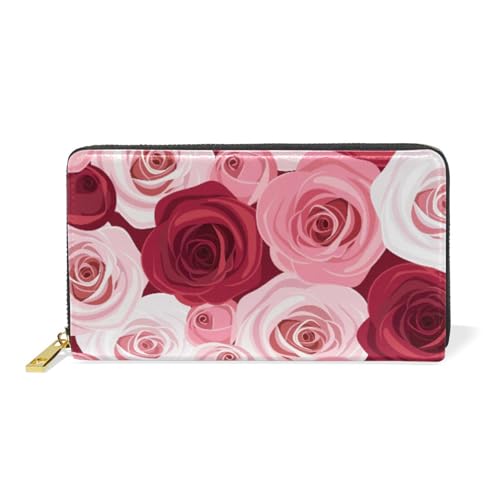 ISAOA Rote und rosa Rosen, Ledergeldbörse, multifunktionale Handtasche, Reißverschluss, Clutch, großes Fassungsvermögen, Kartenhalter, 19 cm, #01, Einheitsgröße, modisch von ISAOA