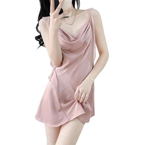 ISCBAFYX 2-teiliges Damen-Morgenkleid aus Satin, Elegantes Nachthemd-Set mit Wasserfallausschnitt, 3/4-Ärmel, leichtes Kimono-Robe, Slip-Kleid-Nachthemd, Pink-S von ISCBAFYX