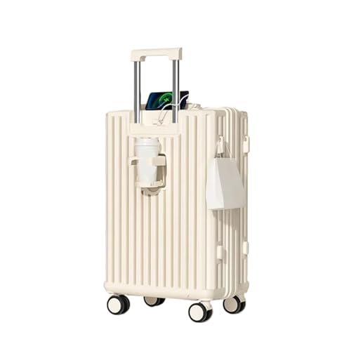 ISCBAFYX Boarding-Box, Reisekoffer, großes Fassungsvermögen, Trolley-Koffer, Studenten-Rollgepäck, multifunktionaler Kofferraum-Getränkehalter, USB-Aufladung (Beige, 50,8 cm) von ISCBAFYX