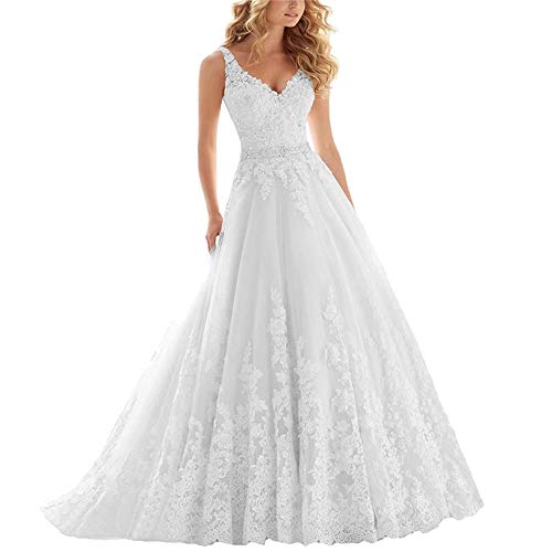 ISCBAFYX Damen Doppel-V-Ausschnitt, Perlen, ärmellos, Spitzenapplikationen für Brautkleider, Hochzeit von ISCBAFYX