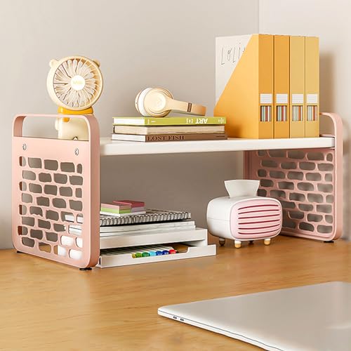 ISCBAFYX Desktop-Organizer-Regal, stapelbares Büro-Aufbewahrungsregal für Computertisch, Kunststoff-Bücherregal mit Haken, Stifthalter, Ausstellungsregal für Schreibtisch, Büro, Arbeitsplatte, von ISCBAFYX