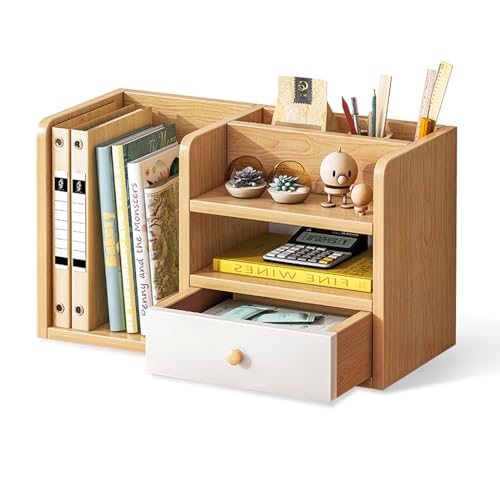 ISCBAFYX Holz-Desktop-Bücherregal, Desktop-Organizer, Büro-Aufbewahrungsregal, Arbeitsplatte, Bücherregal, Präsentationsregal, Home-Office-Schreibtisch, Pflanzen-Display-Regal von ISCBAFYX