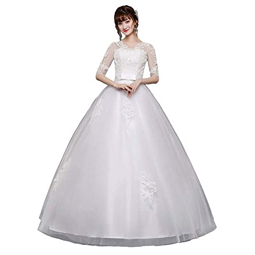 ISCBAFYX Sexy rückenfreies Hochzeitskleid für Damen, formelle Party, Abendkleid, eleganter Puffrock, Tüll, Spitze, Stickerei, Kleider, schön (weiß, 8XL) von ISCBAFYX