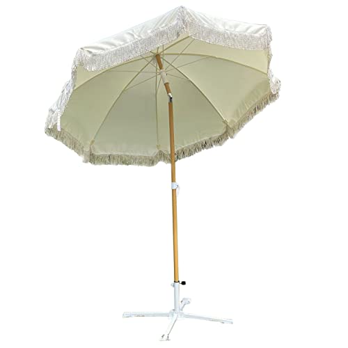ISCBAFYX Sonnenschirm-Gartenschirm, 1,8 m, Mini-Beige, Marktschirme für Strand, Terrasse, Pool, UV-Schutz, tragbarer Baldachin-Regenschirm mit Druckknopf-Neigung und Basis von ISCBAFYX