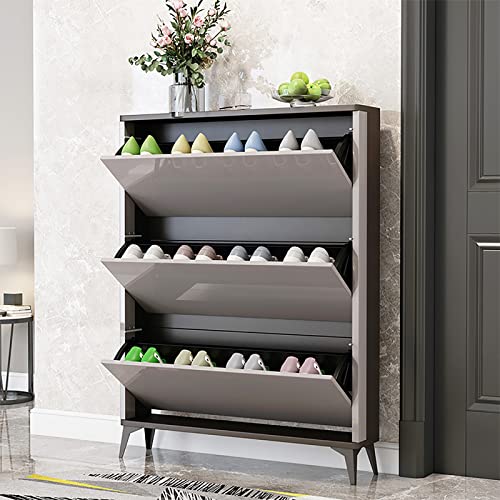 ISCBAFYX Versteckter Schuhschrank – Moderner Schuh-Organizer zum Öffnen, Doppellagiges Schuhregal für den Eingangsbereich, dekorative Möbel in Weiß von ISCBAFYX