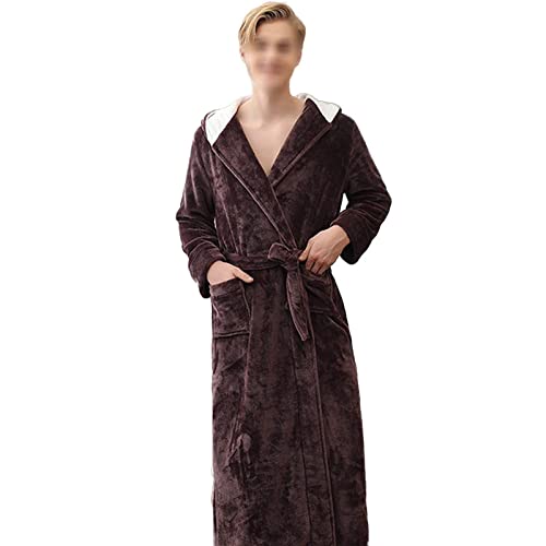 ISCBAFYX Winter-Bademantel, Dunkelbraun, mit Kapuze, Flanell-Bademantel, Duschmantel, weicher Morgenmantel mit Taschengürtel, Sauna-Loungewear, Unisex-Kimono-Bademantel für Männer und Frauen, XL von ISCBAFYX