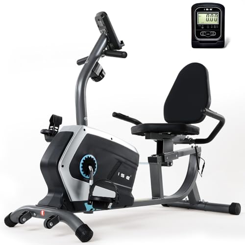 ISE Ergometer Liege- Heimtrainer mit Magnetbremse, Pulssensoren und LCD-Display, 8 Widerstandsstufen, Sitzergometer mit Rückenlehne für Zuhause von ISE