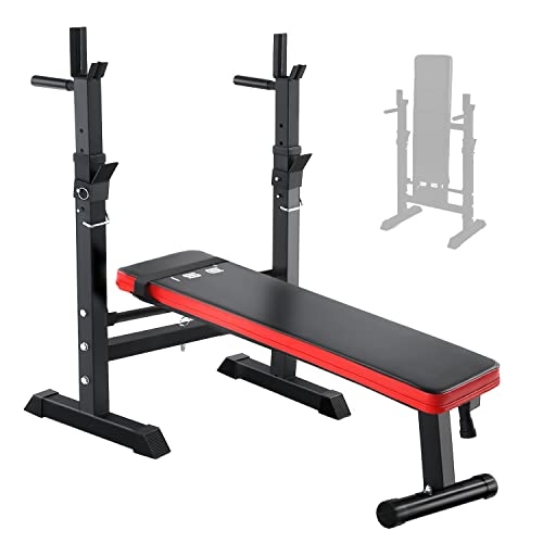 ISE Fitness Hantelbank Drückerbank Trainingsbank mit 5 Stufen Verstellbarer Ablage（91-110cm）und Dip-Griffen Fitnessgerät klappbar schwarz SY-544-BK von ISE