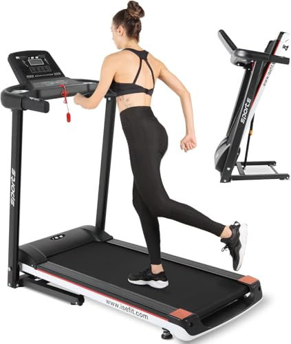 ISE Laufband für Zuhause, Laufband Faltbar, Semiprofessionell, Elektrisch, Motorisiert, Laufband mit 12 Vorinstallierten Trainingsprogrammen und LED-Display, Laufband Klappbar mit Transportrollen ISE Laufband für Zuhause, Laufband Faltbar, Semiprofessionell, Elektrisch, Motorisiert, Laufband mit 12 Vorinstallierten Trainingsprogrammen und LED-Display, Laufband Klappbar mit Transportrollen von ISE