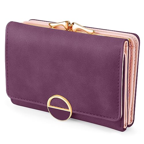 ISEYOU Geldbörse Damen mit Münzfach, Portemonnaie Damen Klein Viele Fächer, Geldbeutel Damen Kurzformat PU Leder mit 15 Kartenfächer - Weich Elegante Wallet (Lila) von ISEYOU