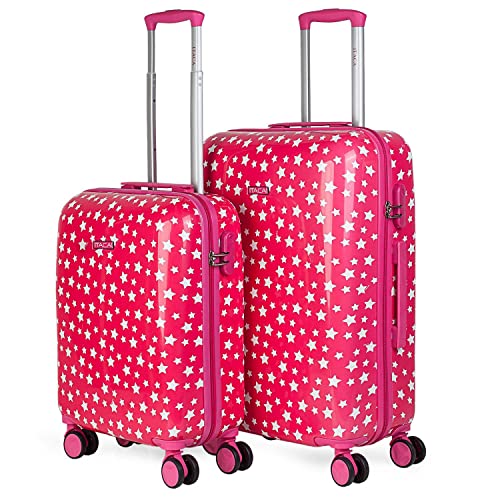 ITACA - Kinderkoffer Mädchen - Kinder Kofferset. Kinderkoffer mit Rollen - 4 Rädrig Reisekoffer Kinder. Langlebiger Kinder Trolley. Reisekoffer für Kinder 702400, Fuchsia von ITACA