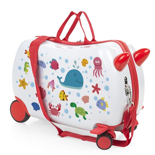 ITACA - Kinderkoffer Mädchen & Jungen: Zum Draufsitzen, Kindergepäck, Kindertrolley - Reisebegleiter, Blau ITACA - Kinderkoffer Mädchen & Jungen: Zum Draufsitzen, Kindergepäck, Kindertrolley - Reisebegleiter, Blau von ITACA