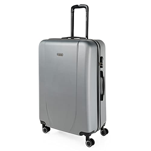 ITACA - Koffer Groß 4 Räder Großer Koffer Leichte - Reisekoffer mit Rollen Groß. Reisekoffer Groß für Flugzeuge Koffer Hartschale mit Geprüftem Schloss - Trolley, Silber von ITACA