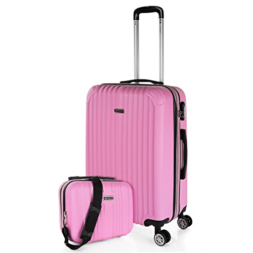 ITACA - Koffer Groß 4 Räder Großer Koffer Leichte - Reisekoffer mit Rollen Groß. Reisekoffer Groß für Flugzeuge Koffer Hartschale mit Geprüftem Schloss - Trolley T71570B, Rosa von ITACA