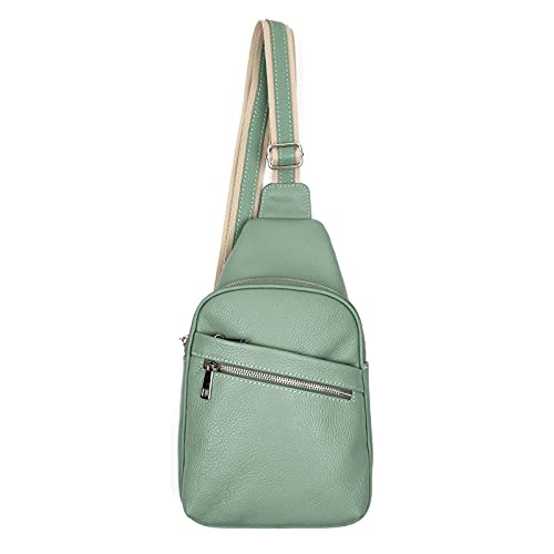 ITAL Damen Herren Leder Tasche Crossbody Bodybag Sling Rucksack Crossover Schultertasche Brusttasche Bag Mint von ITALYSHOP24-COM