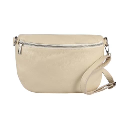 OBC Made in Italy Damen Leder Tasche Gürteltasche Crossbody Hüfttasche Bauchtasche Umhängetasche Cross-Over Bodybag Schultertasche Handytasche (Beige) von ITALYSHOP24-COM