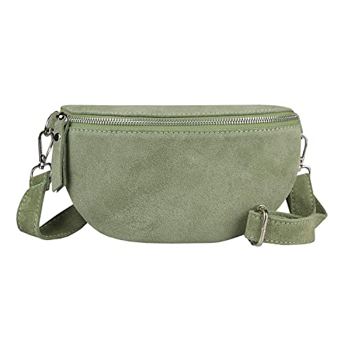 Made in Italy OBC Damen Leder Tasche Gürteltasche Crossbody Hüfttasche Bauchtasche Hüfttasche Umhängetasche Cross-Over Bodybag Schultertasche Handytasche Geldtasche (Mint (Wildleder)) von ITALYSHOP24.COM