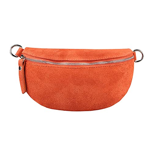 Made in Italy OBC Damen Leder Tasche Gürteltasche Crossbody Hüfttasche Bauchtasche Hüfttasche Umhängetasche Cross-Over Bodybag Schultertasche Handytasche Geldtasche (Orange (Wildleder)) von ITALYSHOP24.COM