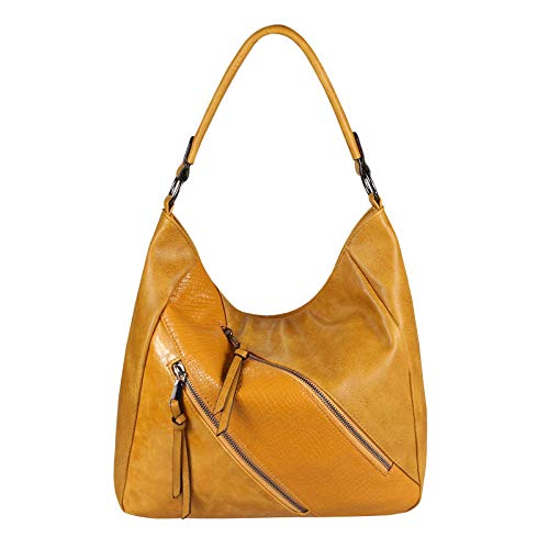 OBC Damen Tasche Shopper Tote Bag Handtasche Umhängetasche Schultertasche Beuteltasche Leder Optik Hobo Crossbody (Gelb 36x32x14 cm) von ITALYSHOP24.COM