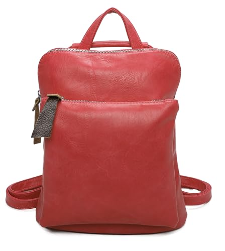 Damen Rucksack Tasche Crossbody Schultertasche Handtasche Messenger Umhängetasche Shopper Cross-Over Handgepäck Vintage Leder Optik Rot von ITALYSHOP24