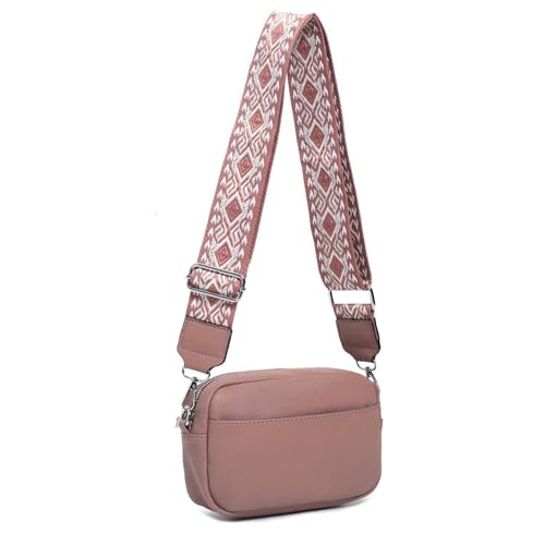 Damen Tasche Gürteltasche Brusttasche Umhängetasche Schultertasche Bauchtasche Crossbody Bag Hüfttasche Handtasche Abendtasche Kunstelder Altrosa von ITALYSHOP24