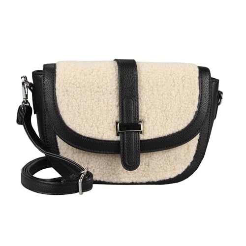 Damen Teddyfell Tasche Schultertasche Crossbody Kunstfell Umhängetasche Crossover Überschlagtasche Bodybag Pelz Fell Plüsch Beige von ITALYSHOP24