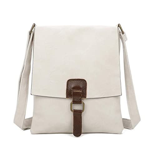 OBC Damen Tasche Crossbody Handtasche Messenger Schultertasche Umhängetasche Shopper Tablettasche bis ca. 7-8 Zoll Henkeltasche Überschlagtasche Leder Optik Beige von ITALYSHOP24