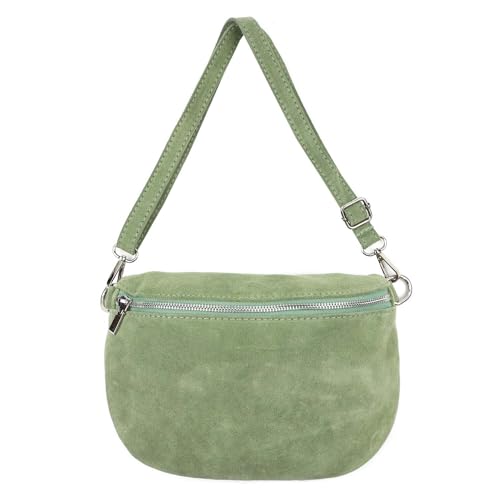 Made in Italy Damen Leder Tasche Brusttasche Gürteltasche Crossbody Hüfttasche Bauchtasche Umhängetasche Wildleder Crossover Schultertasche Handytasche Bodybag Mint von ITALYSHOP24