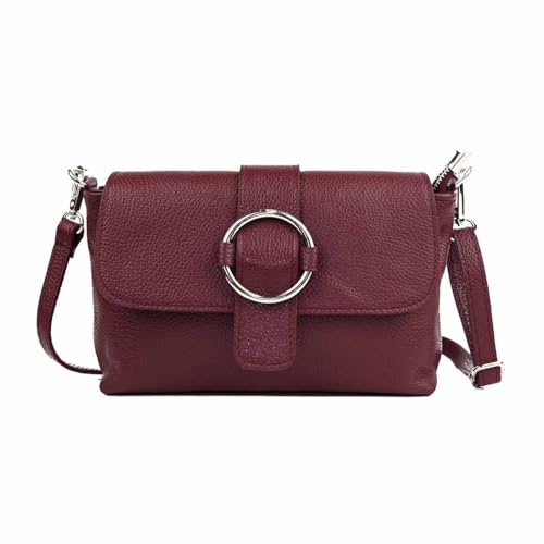 Made in Italy Damen Leder Tasche Umhängetasche Cross Over Body Messenger Bag Echtleder Ledertasche Schultertasche Brusttasche Hüfttasche Gürteltasche Clutch Abendtasche Bordo von ITALYSHOP24