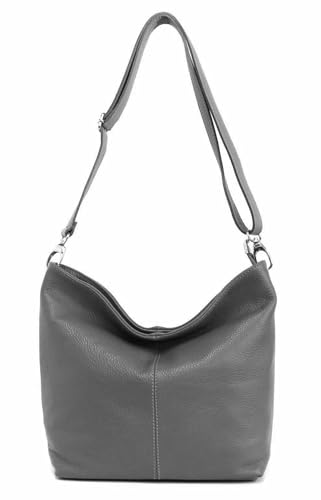Made in Italy Damen Leder Tasche Umhängetasche Shopper Cross Over Body Bag Handtasche Ledertasche Schultertasche Hobo Bag Grau Made in Italy Damen Leder Tasche Umhängetasche Shopper Cross Over Body Bag Handtasche Ledertasche Schultertasche Hobo Bag Grau von ITALYSHOP24