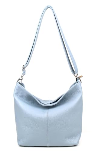 Made in Italy Damen Leder Tasche Umhängetasche Shopper Cross Over Body Bag Handtasche Ledertasche Schultertasche Hobo Bag Hellblau Made in Italy Damen Leder Tasche Umhängetasche Shopper Cross Over Body Bag Handtasche Ledertasche Schultertasche Hobo Bag Hellblau von ITALYSHOP24