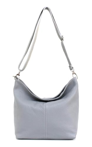 Made in Italy Damen Leder Tasche Umhängetasche Shopper Cross Over Body Bag Handtasche Ledertasche Schultertasche Hobo Bag Hellgrau Made in Italy Damen Leder Tasche Umhängetasche Shopper Cross Over Body Bag Handtasche Ledertasche Schultertasche Hobo Bag Hellgrau von ITALYSHOP24