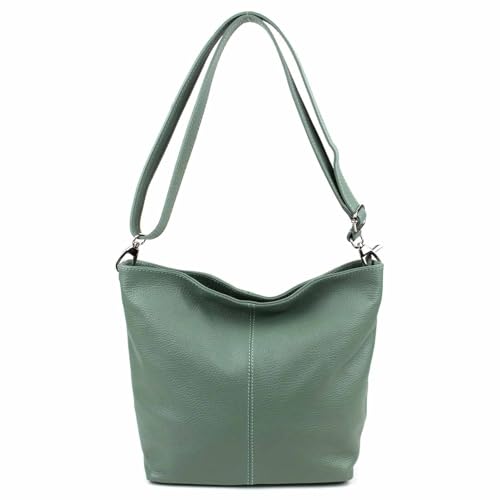 Made in Italy Damen Leder Tasche Umhängetasche Shopper Cross Over Body Bag Handtasche Ledertasche Schultertasche Hobo Bag Mint von ITALYSHOP24