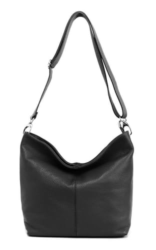 Made in Italy Damen Leder Tasche Umhängetasche Shopper Cross Over Body Bag Handtasche Ledertasche Schultertasche Hobo Bag Schwarz von ITALYSHOP24