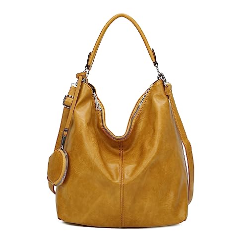 OBC Damen Tasche Shopper Hobo-Bag Schultertasche Umhängetasche Handtasche Damentasche Reisetasche Beuteltasche Leder Optik Gelb von ITALYSHOP24