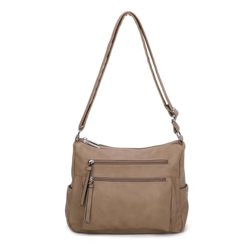 OBC Damen Tasche Shopper Schultertasche Umhängetasche Crossbody Henkeltasche Beuteltasche Crossover Handtasche City Bag Reise Kunst-Leder Taupe OBC Damen Tasche Shopper Schultertasche Umhängetasche Crossbody Henkeltasche Beuteltasche Crossover Handtasche City Bag Reise Kunst-Leder Taupe von ITALYSHOP24