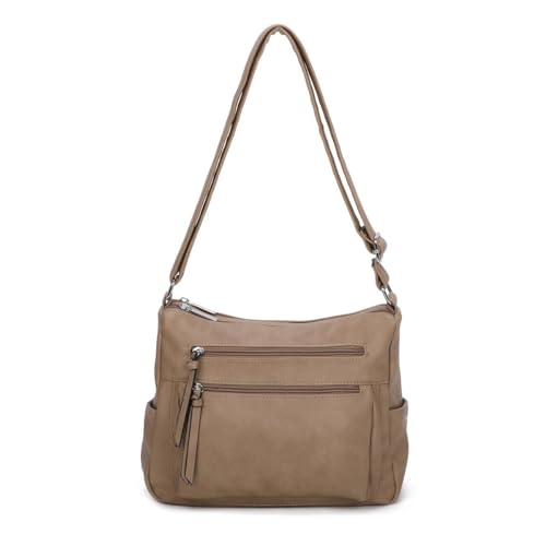 OBC Damen Tasche Shopper Schultertasche Umhängetasche Crossbody Henkeltasche Beuteltasche Crossover Handtasche City Bag Reise Kunst-Leder Taupe von ITALYSHOP24