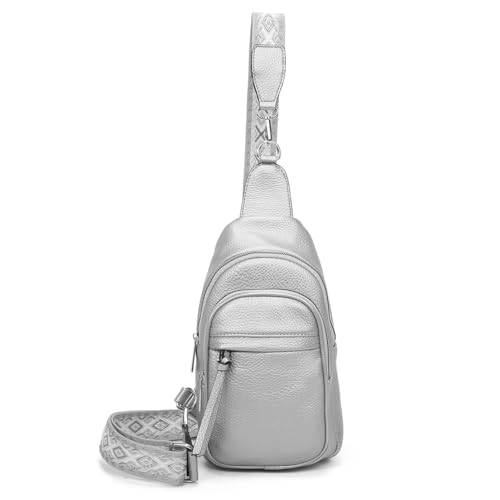 OBC Damen Bodybag Sling Tasche Rucksack Gürteltasche Crossbag Crossover Schultertasche Crossbody Brusttasche Umhängetasche Silber V1 von ITALYSHOP24