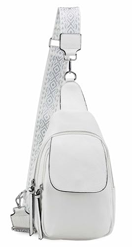 OBC Damen Crossbody Sling Tasche Rucksack Bodybag Crossbag Crossover Schultertasche Gürteltasche Brusttasche Umhängetasche Weiß von ITALYSHOP24