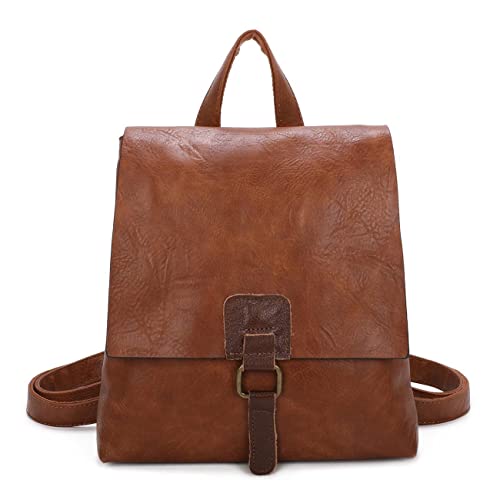 OBC Damen Rucksack Tasche Crossbody Handtasche Messenger Schultertasche Umhängetasche Shopper Vintage Kuriertasche Überschlagtasche Leder Optik Cognac von ITALYSHOP24