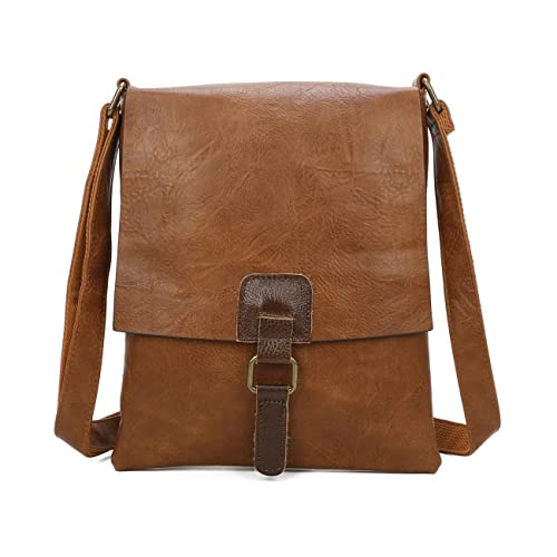 OBC Damen Tasche Crossbody Handtasche Messenger Schultertasche Umhängetasche Shopper Tablettasche bis ca. 7-8 Zoll Henkeltasche Überschlagtasche Leder Optik Cognac von ITALYSHOP24